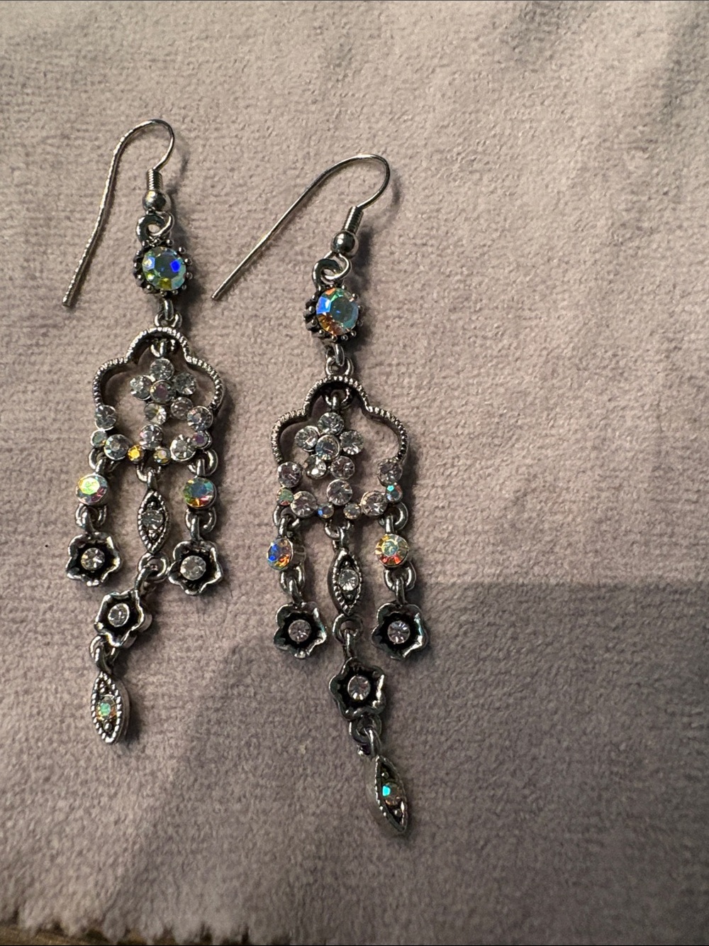 Silver-Tone Crystal Chandelier Earrings - Iridescent Accent